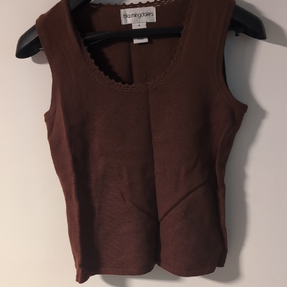 Bloomingdale's Brown Ribbed Fitted Tank Top - Picture 1 of 5